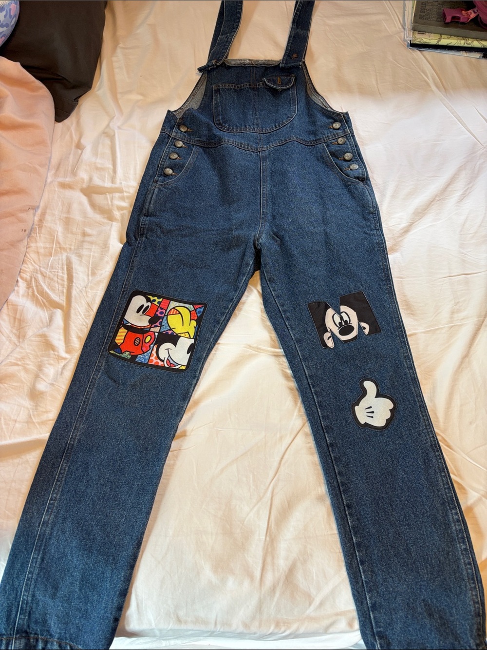 Kids Dark Blue Denim Mickey Patch Overalls